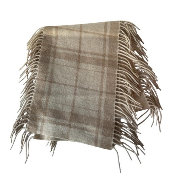 Banana Republic Wool and Angora Tan Tartan Plaid Wool Scarf with Fringe - Picture 5 of 6